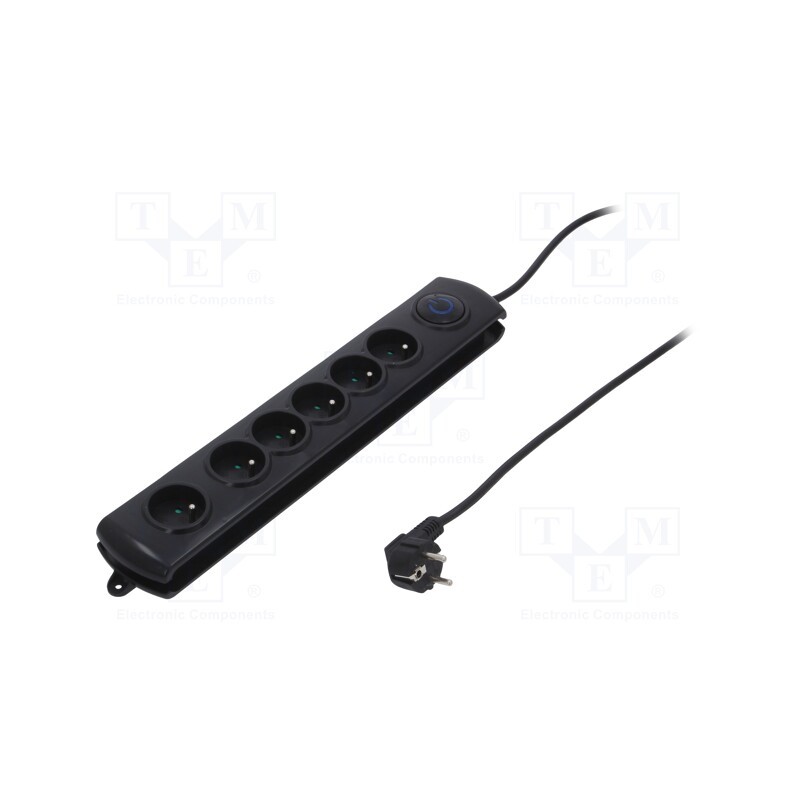 1 pcs x QOLTEC - 50112 - Plug socket strip: protective, Sockets: 6, 250VAC, 10A, black