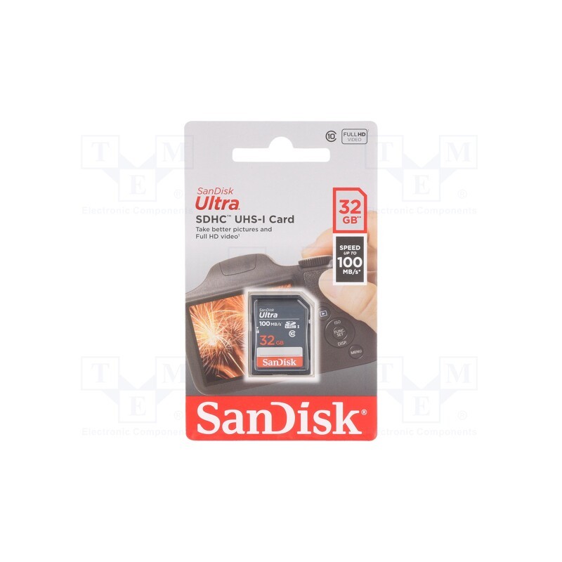 1 pcs x SANDISK - SDSDUNR-032G-GN3IN - Memory card, Ultra, SDHC, R: 100MB/s, Class 10 UHS U1, 32GB