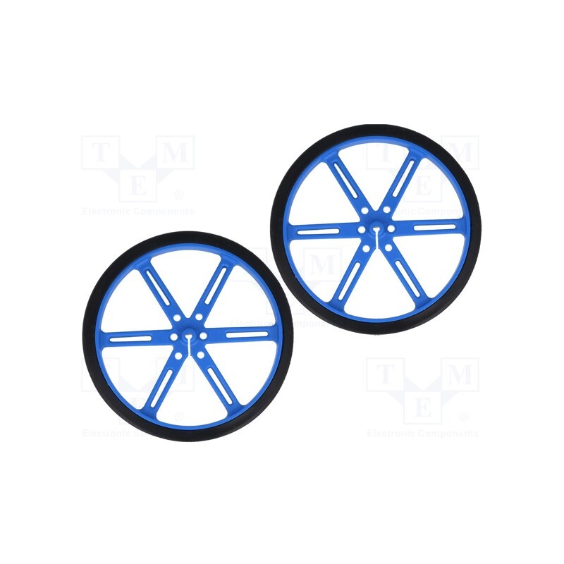 1 set x POLOLU - POLOLU WHEEL 90X10MM PAIR – BLUE - Wheel, blue, Shaft: D spring, push-in, Ø: 90mm, Shaft dia: 3mm, 2pcs.