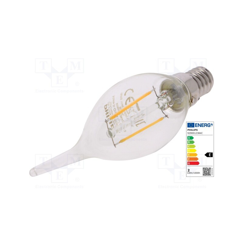1 pcs x PHILIPS - 8718699763190 - LED lamp, warm white, E14, 230VAC, 250lm, P: 2W, 2700K, CRImin: 80