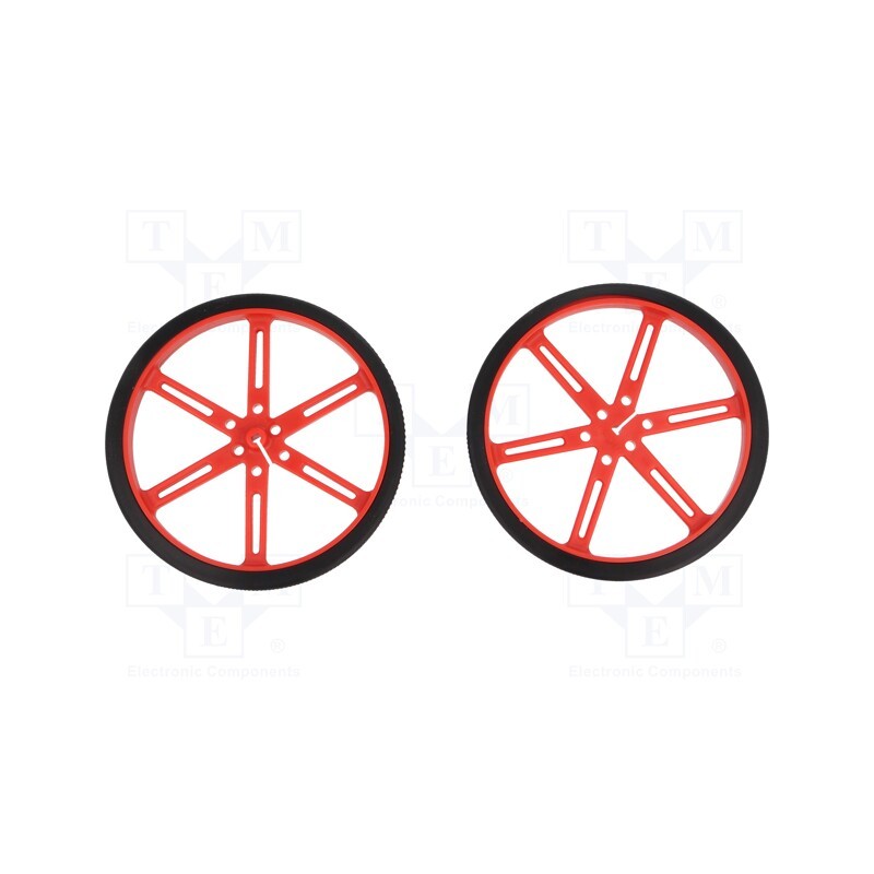 1 set x POLOLU - WHEEL 90×10MM PAIR RED - Wheel, red, Shaft: D spring, push-in, Ø: 90mm, Shaft dia: 3mm, W: 10mm