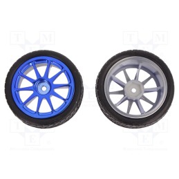 1 set x DFROBOT - FIT0199-B - Wheel, blue, Shaft: smooth, screw, Ø: 65mm, Plating: rubber, W: 26mm