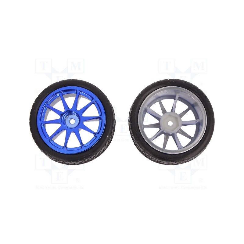 1 set x DFROBOT - FIT0199-B - Wheel, blue, Shaft: smooth, screw, Ø: 65mm, Plating: rubber, W: 26mm