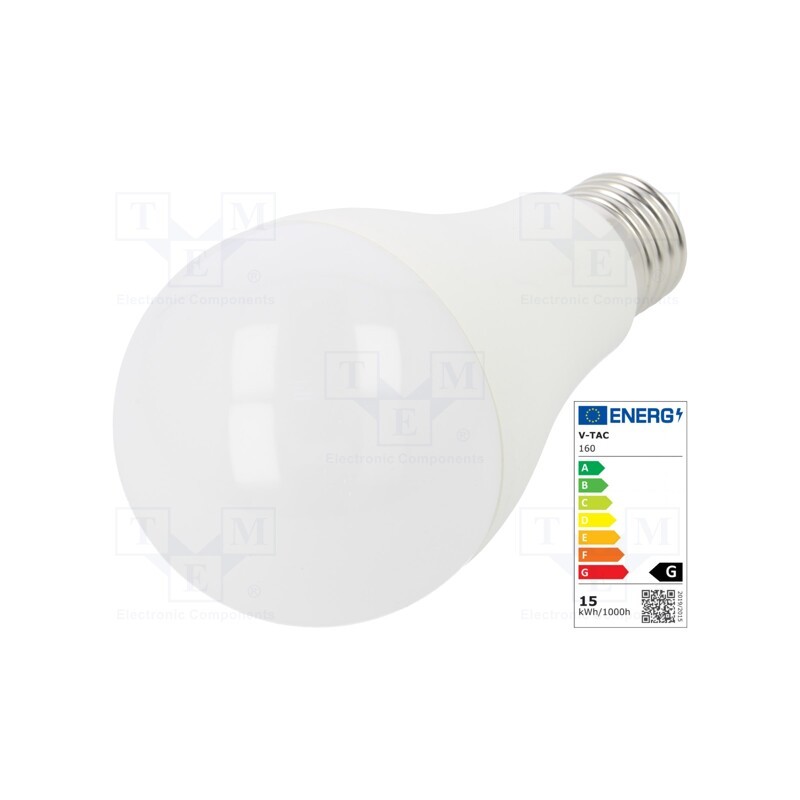 1 pcs x V-TAC - SKU 160 - LED lamp, neutral white, E27, 220/240VAC, 1250lm, P: 15W, 200°