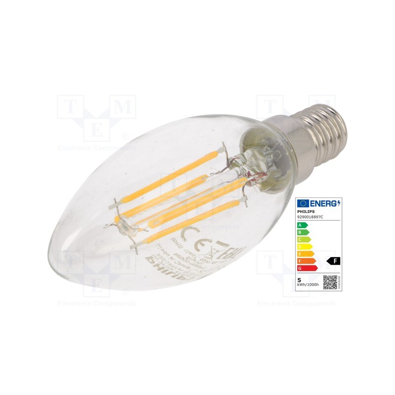 1 pcs x PHILIPS - 8718699763077 - LED lamp, warm white, E14, 230VAC, 470lm, P: 4.3W, 2700K, CRImin: 80