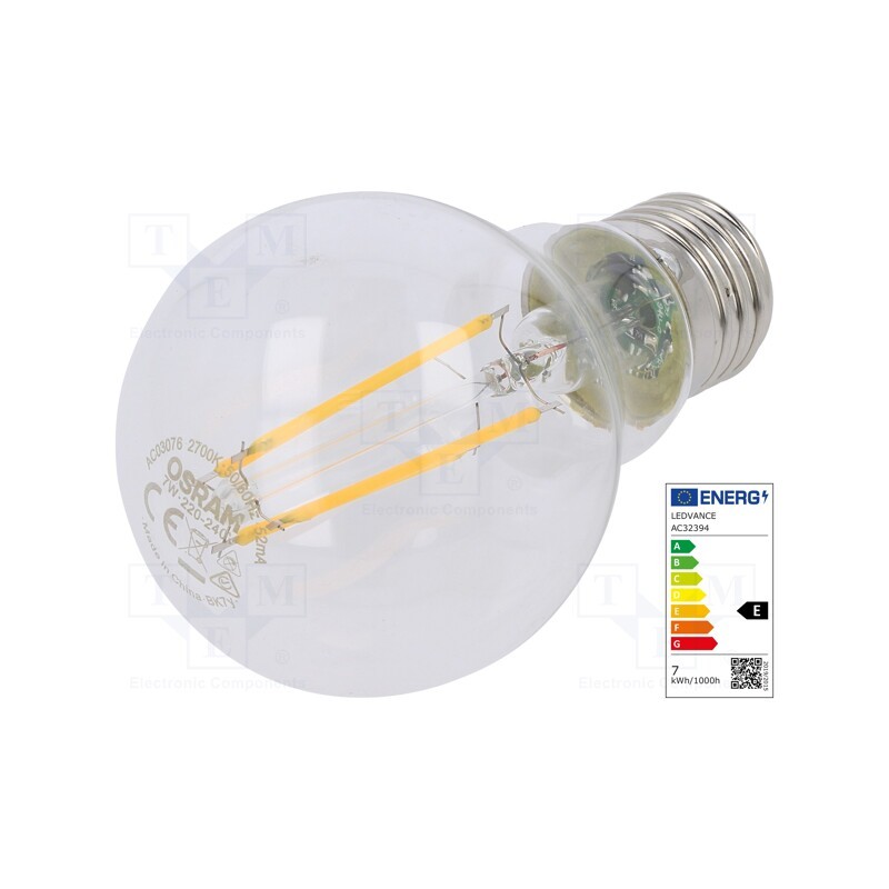 1 pcs x ams OSRAM - 4058075819658 - LED lamp, warm white, E27, 230VAC, 806lm, P: 7W, 2700K, CRImin: 80