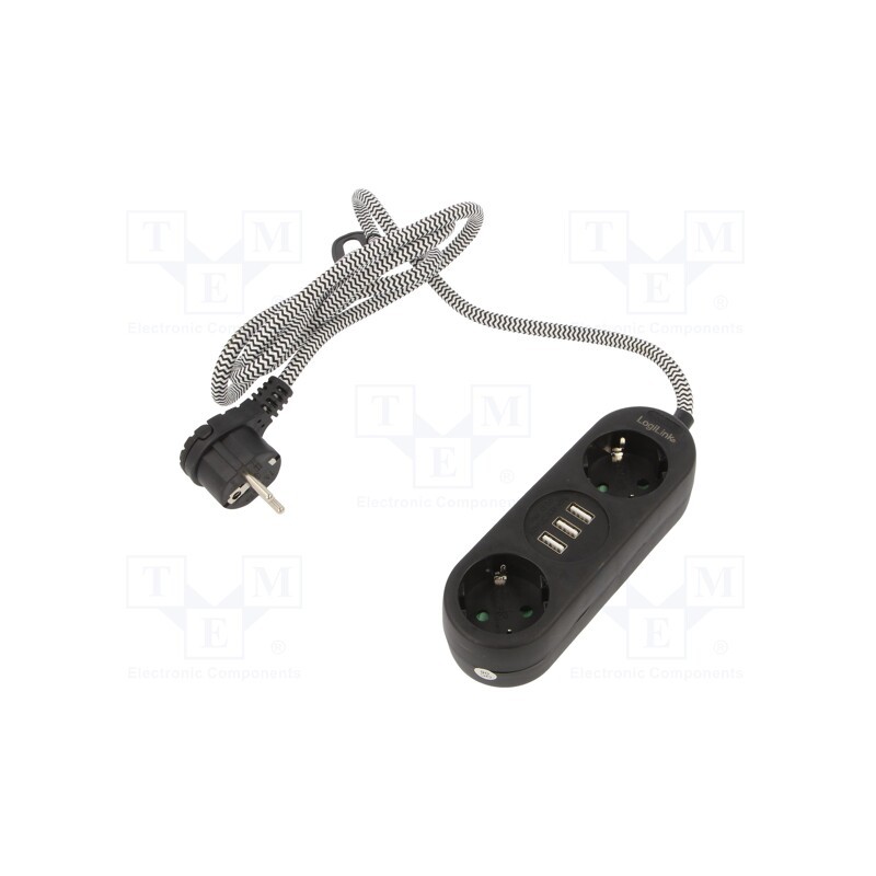 1 pcs x LOGILINK - LPS262U - Plug socket strip: supply, Sockets: 5, 250VAC, 16A, black, 1.5m