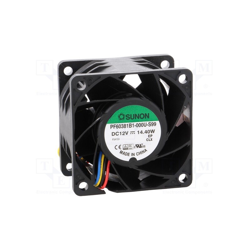1 pcs x SUNON - PF60381B1-000U-S99 - Fan: DC, axial, 12VDC, 60x60x38mm, 102.96m3/h, 61.2dBA, Len: 300mm