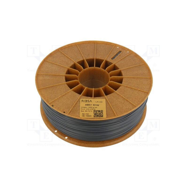 1 rol x ROSA 3D - 5907753133113 - Filament: ABS+, 1.75mm, grey, 230÷270°C, 1kg, Table temp: 80÷110°C