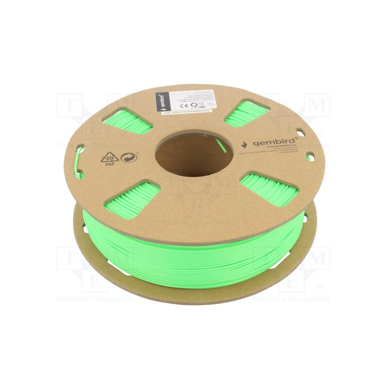 1 rol x GEMBIRD - 3DP-PLA1.75-01-FG - Filament: PLA, 1.75mm, bright green, 190÷220°C, 1kg