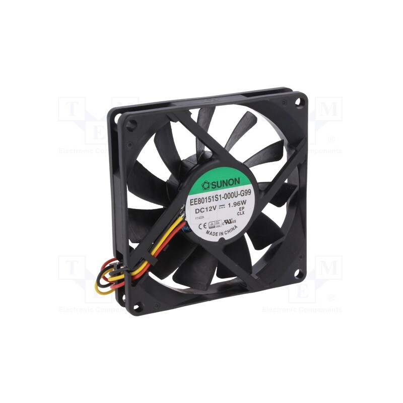 1 pcs x SUNON - EE80151S1-000U-G99 - Fan: DC, axial, 12VDC, 80x80x15mm, 62.86m3/h, 34.7dBA, Out: F type