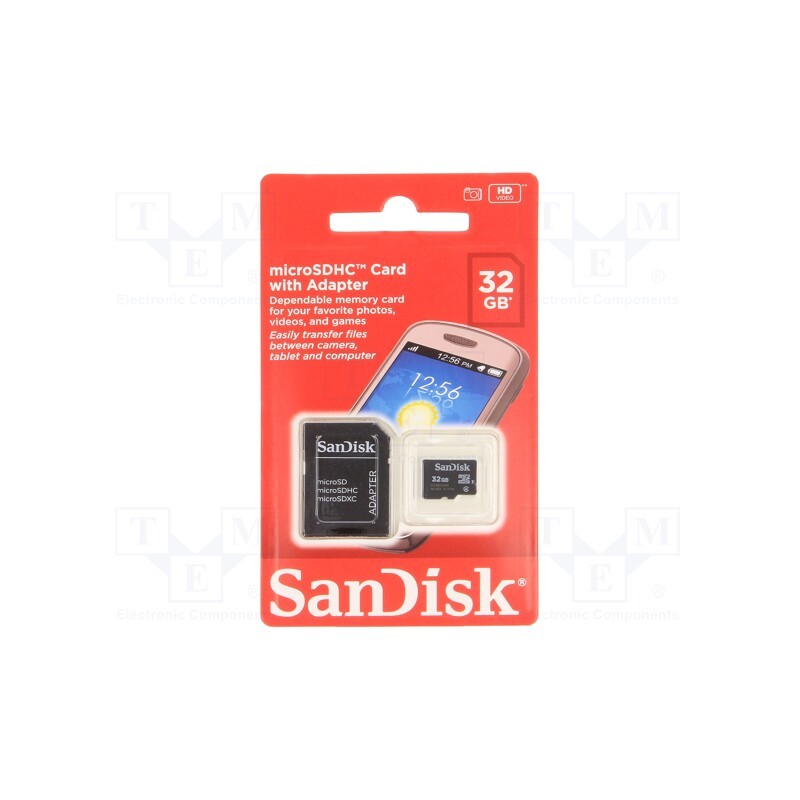 1 pcs x SANDISK - SDSDQM-032G-B35A - Memory card, microSDHC, Class 4, 32GB, SD adapter