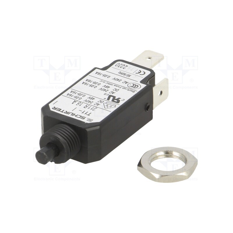 1 pcs x SCHURTER - 4400.0499 - Circuit breaker, Urated: 240VAC, 48VDC, 16A, SPST, Poles: 1, screw