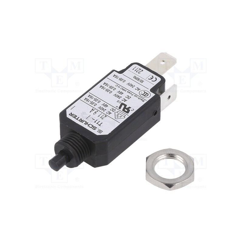 1 pcs x SCHURTER - 4400.0016 - Circuit breaker, Urated: 240VAC, 48VDC, 9A, SPST, Poles: 1, screw