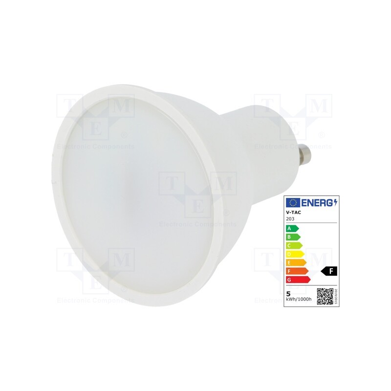 1 pcs x V-TAC - SKU 203 - LED lamp, cool white, GU10, 220/240VAC, 400lm, P: 5W, 110°, 6400K