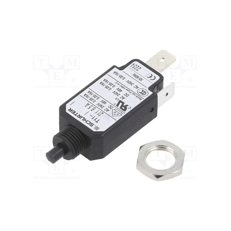 1 pcs x SCHURTER - 4400.0176 - Circuit breaker, Urated: 240VAC, 48VDC, 8.5A, SPST, Poles: 1, screw