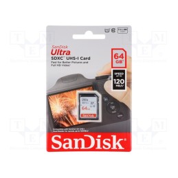1 pcs x SANDISK - SDSDUN4-064G-GN6IN - Memory card, Ultra, SDXC, R: 120MB/s, Class 10 UHS U1, 64GB