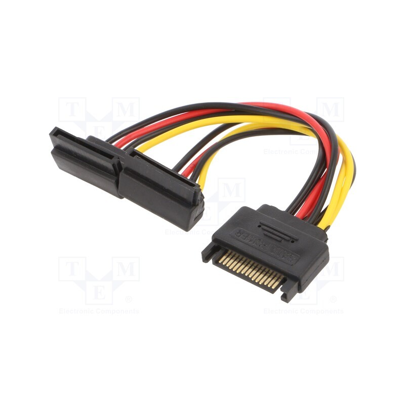 1 pcs x GEMBIRD - CC-SATAM2F-02 - Cable: SATA, SATA 15pin male,SATA 15pin angled female x2, 0.15m