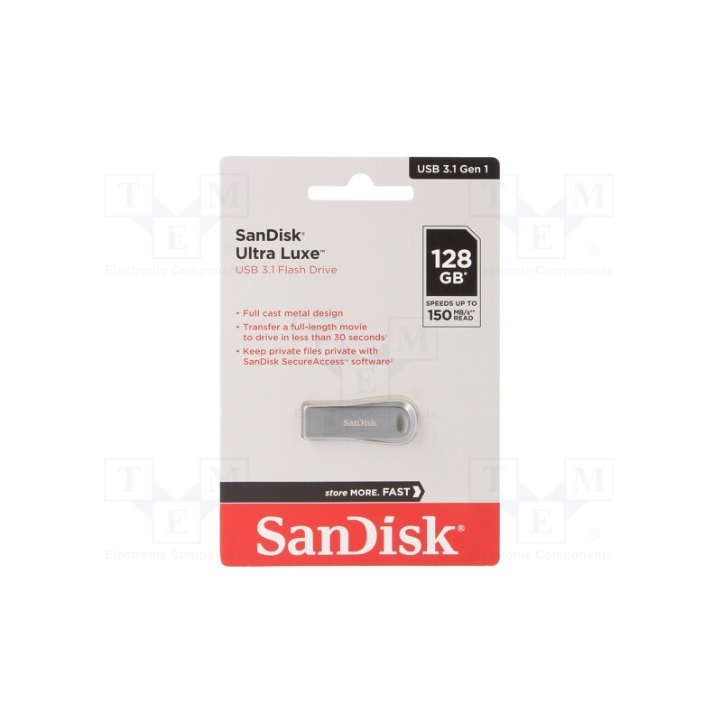 1 pcs x SANDISK - SDCZ74-128G-G46 - Pendrive, USB 3.2, 128GB, R: 150MB/s, USB A, ULTRA LUXE, silver