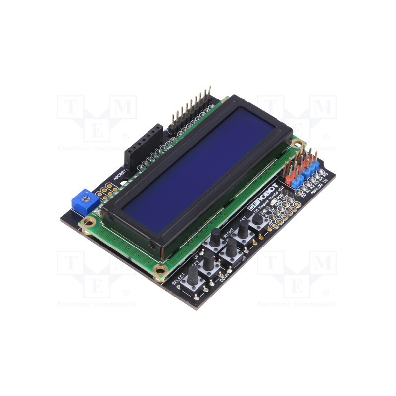 1 pcs x DFROBOT - DFR0009 - Display: LCD, 16x2, blue, 80x58mm, LED, Interface: GPIO, pin strips