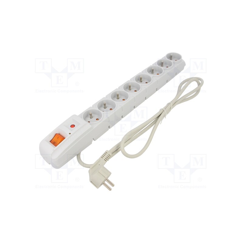 1 pcs x HSK DATA - ACAR S8 1.5M GREY - Plug socket strip: protective, Sockets: 8, 230VAC, 10A, grey