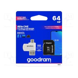 1 pcs x GOODRAM - M1A4-0640R12 - Memory card, microSDXC, R: 100MB/s, W: 10MB/s, Class 10 UHS U1