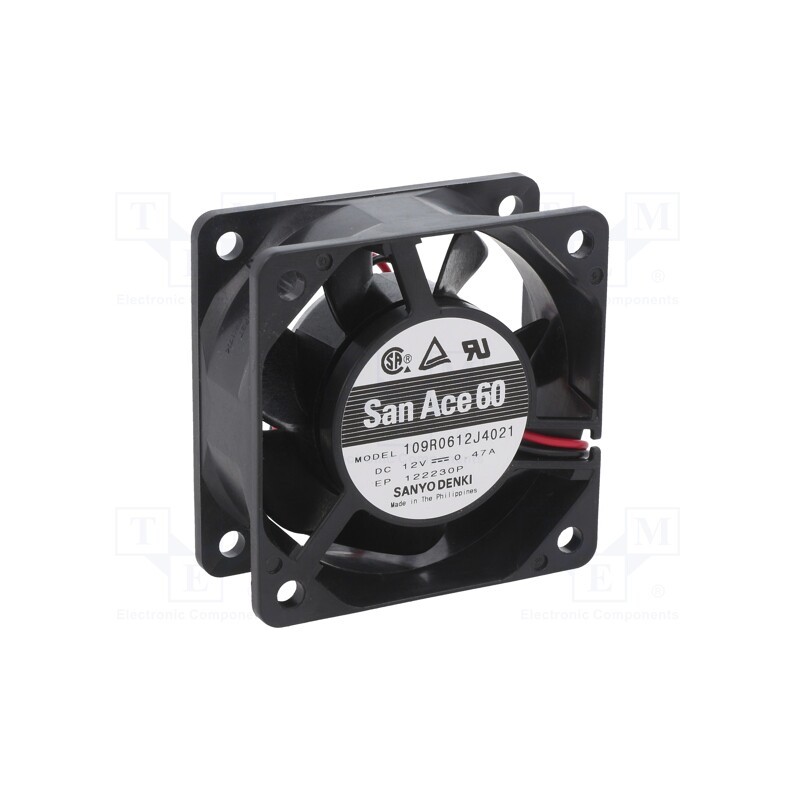 1 pcs x SANYO DENKI - 109R0612J4021 - Fan: DC, axial, 12VDC, 60x60x25mm, 63.6m3/h, 44dBA, ball bearing