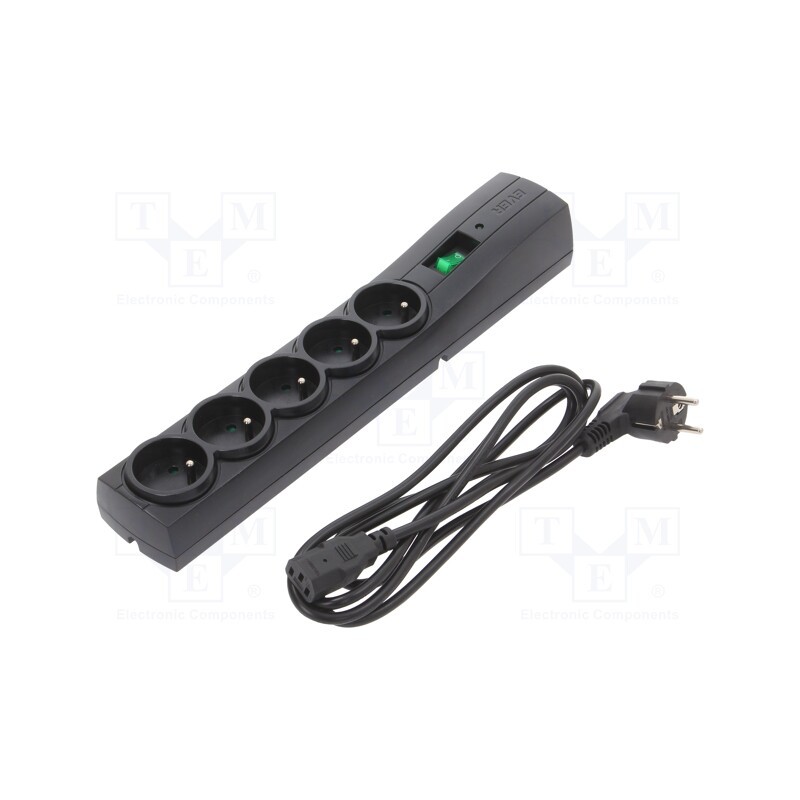 1 pcs x EVER - T/LZ09-VAR020/0410 - Plug socket strip: protective, Sockets: 5, 250VAC, 10A, black, 175J