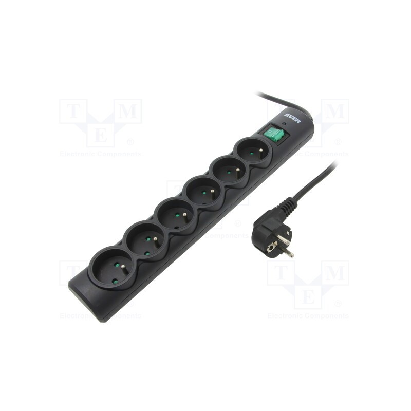 1 pcs x EVER - T/LZ08-OPT030/0000 - Plug socket strip: protective, Sockets: 6, 250VAC, 10A, black, 175J