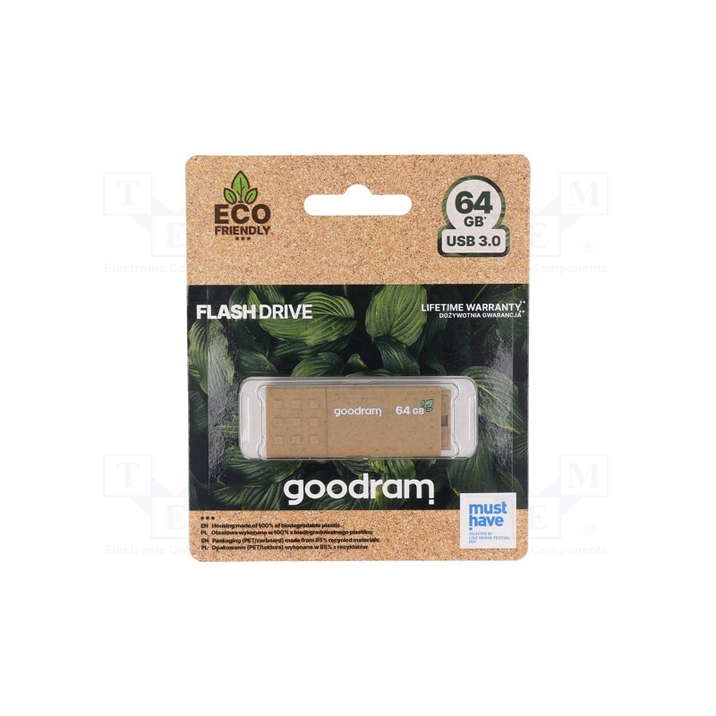 1 pcs x GOODRAM - UME3-0640EFR11 - Pendrive, Eco Friendly,USB 3.2, 64GB, R: 60MB/s, W: 20MB/s, USB A