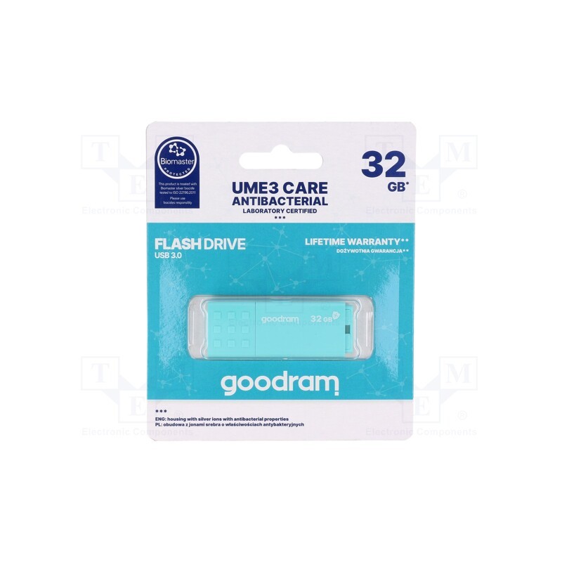 1 pcs x GOODRAM - UME3-0320CRR11 - Pendrive, USB 3.2, 32GB, R: 60MB/s, W: 20MB/s, USB A, mint