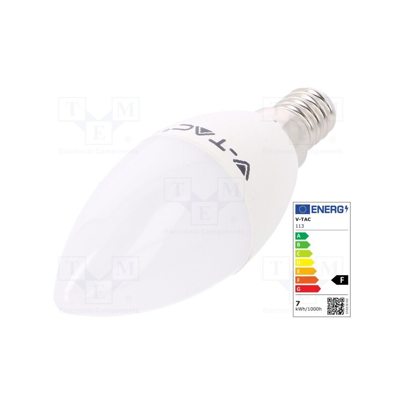 1 pcs x V-TAC - SKU 113 - LED lamp, cool white, E14, 220/240VAC, 600lm, P: 7W, 200°, 6400K