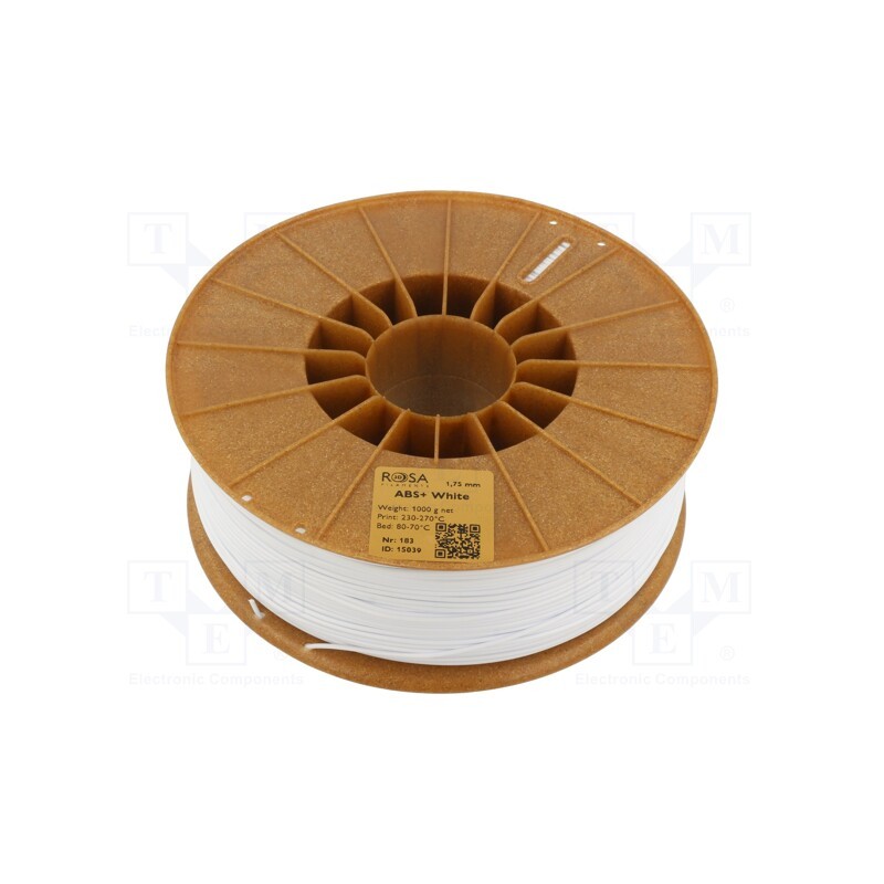 1 rol x ROSA 3D - 5907753133083 - Filament: ABS+, 1.75mm, white, 230÷270°C, 1kg, Table temp: 80÷110°C