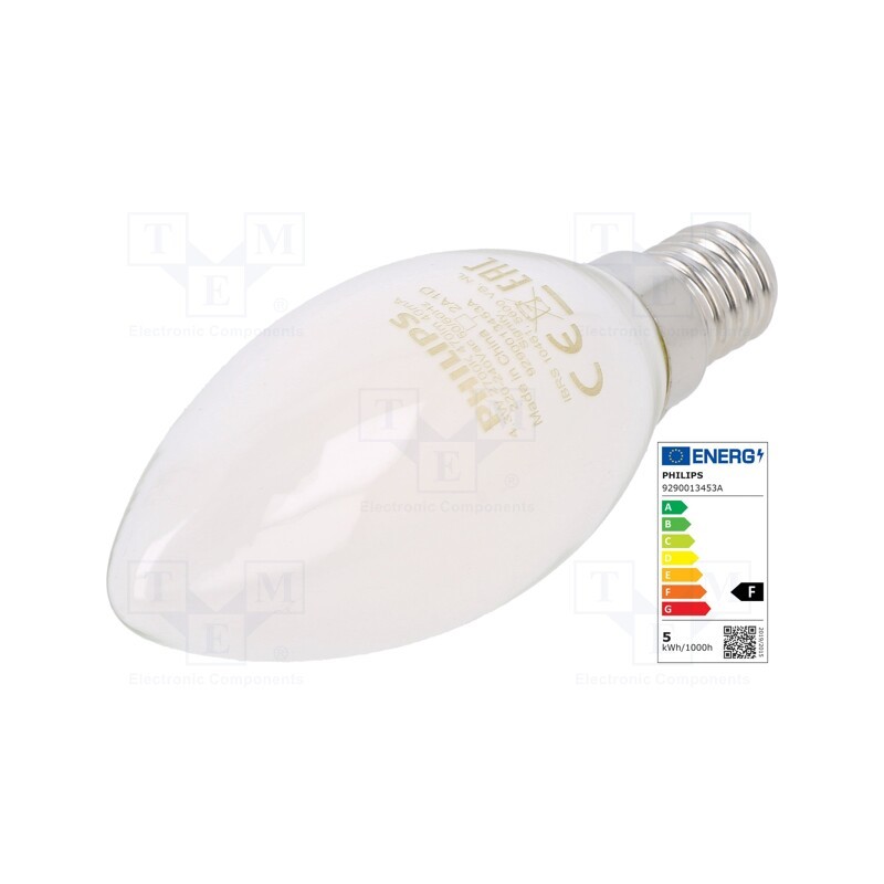 1 pcs x PHILIPS - 8718699763398 - LED lamp, warm white, E14, 230VAC, 470lm, P: 4.3W, 2700K, CRImin: 80