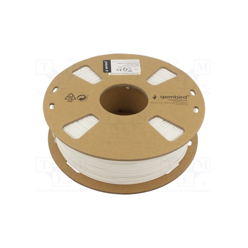 1 rol x GEMBIRD - 3DP-PLA-01-MTW - Filament: PLA-MATT, 1.75mm, white, 190÷220°C, 1kg