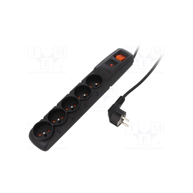 1 pcs x HSK DATA - ACAR F5 3M BLACK - Plug socket strip: protective, Sockets: 5, 230VAC, 10A, black