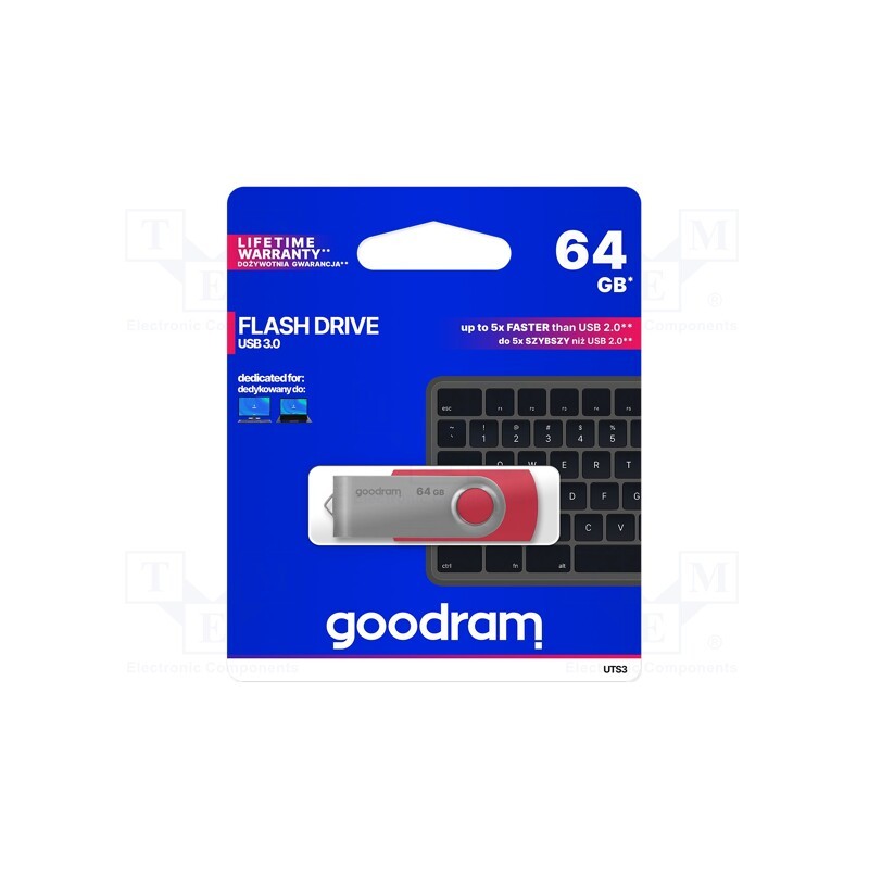 1 pcs x GOODRAM - UTS3-0640R0R11 - Pendrive, USB 3.0, 64GB, R: 110MB/s, W: 20MB/s, red