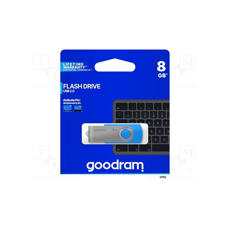 1 pcs x GOODRAM - UTS2-0080B0R11 - Pendrive, USB 2.0, 8GB, R: 20MB/s, W: 5MB/s, USB A, blue