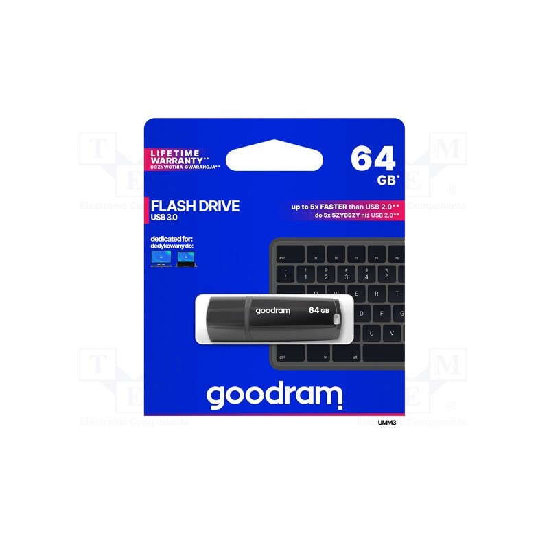 1 pcs x GOODRAM - UMM3-0640K0R11 - Pendrive, USB 3.0, 64GB, R: 60MB/s, W: 20MB/s, black