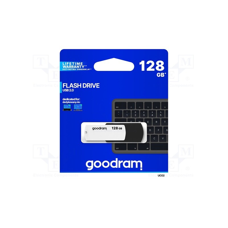 1 pcs x GOODRAM - UCO2-1280KWR11 - Pendrive, USB 2.0, 128GB, R: 20MB/s, W: 5MB/s, USB A, black/white