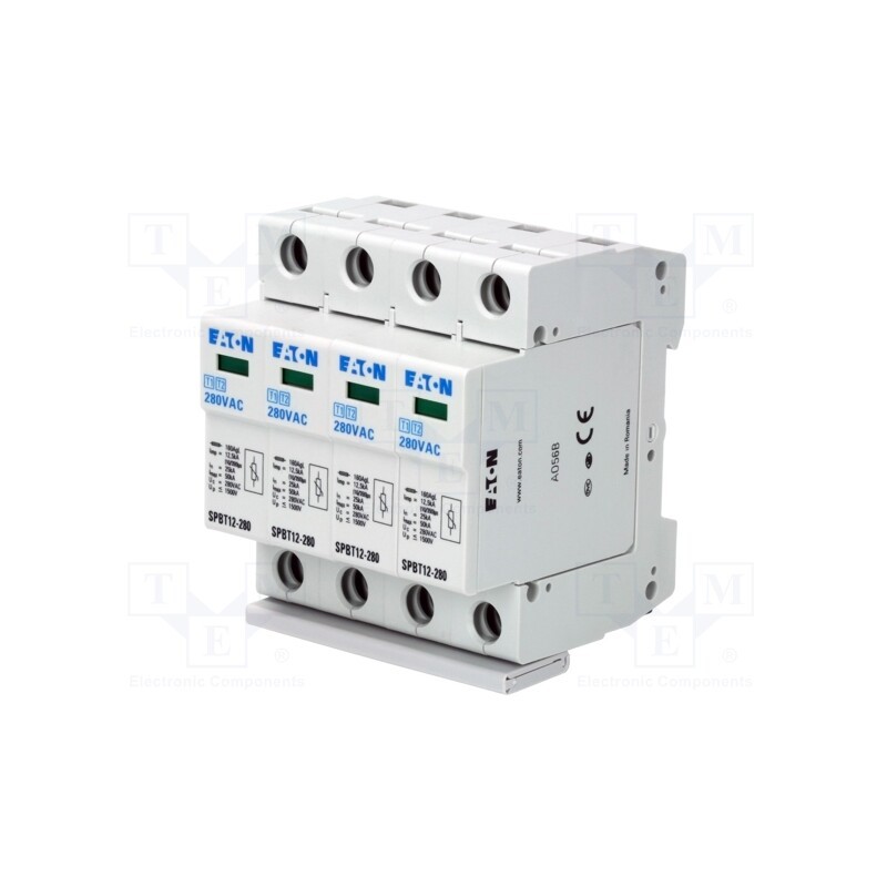 1 pcs x EATON ELECTRIC - SPBT12-280/4 - Surge arrestor, Type 1+2, Poles: 4, 280VAC, for DIN rail mounting