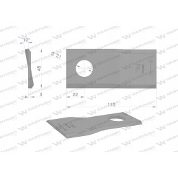 Left lawn mower blade 110x48x3mm hole 21 uses