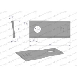 Left lawn mower blade 94x40x3mm hole 16 uses