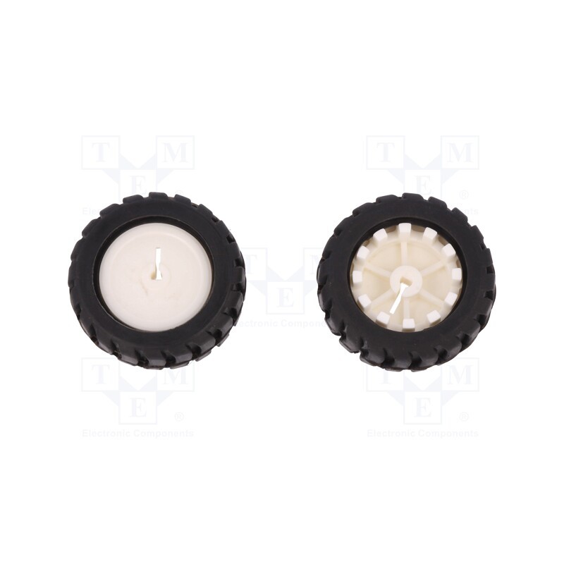 1 set x DFROBOT - FIT0085 - Wheel, white,black, Shaft: D spring, push-in, Ø: 42mm, W: 19mm, 2pcs.