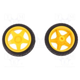 1 set x DFROBOT - FIT0003 - Wheel, yellow-black, Shaft: two sides flattened, push-in, Ø: 65mm