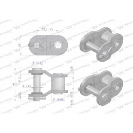 Chain link with ANSI and 80 Warynski O-ring