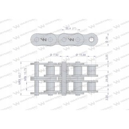 Reinforced roller chain 16a 2 ansi a 80 5m