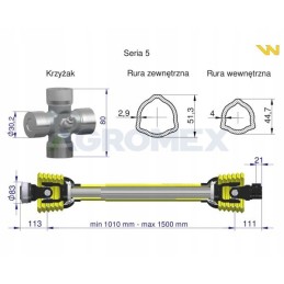 PTO shaft 1010 1500mm 620nm ce 60270 series 5 warynski