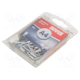 1 pcg x NOVUS - 045-0024 - Rivet, aluminium, Rivet diam: 4mm, L.rivet: 8mm, 30pcs.