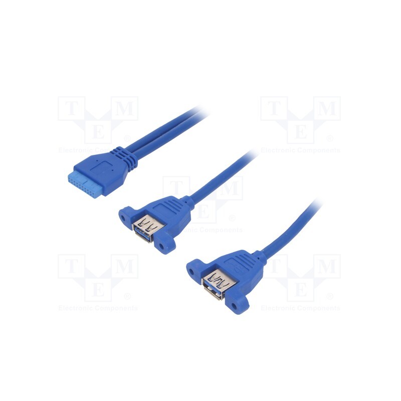1 pcs x AKYGA - AK-CA-62 - Cable: USB-USB, USB 3.0 19pin,USB A socket x2, 0.65m